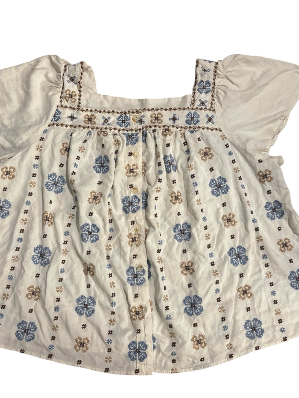 Torrid Beach Linen Eyelet Trim Shirt Embroidered Square neck top - Picture 4 of 6